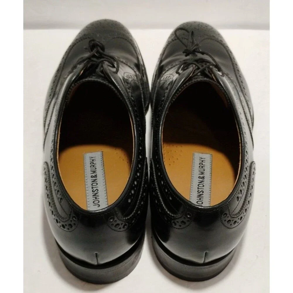Johnston & Murphy Black Leather Wingtip Oxford Dress Shoes Mens 10.5 D